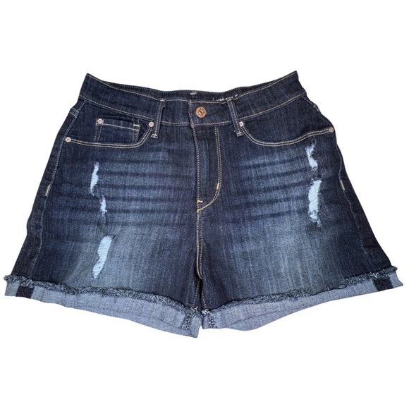 Levi’s High Rise Distressed Denim Shorts Dark Blue 6 W28 54746-0021 - Picture 1 of 14
